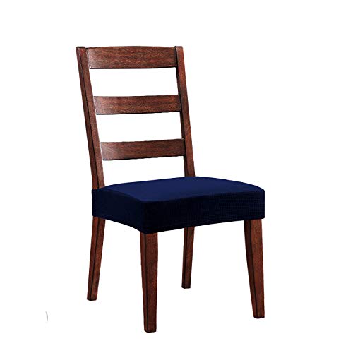 Melaluxe Stretch Chair Seat Covers - Water Repellent Chair Covers for Dining Room, Removable Washable Anti-Dust Dining Room Chair Seat Protector Slipcovers (4 Pack, Navy)
