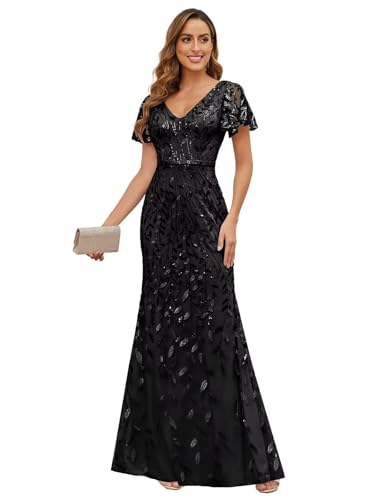 Image of JKMMYO Sequin Lace Mother of the Bride Dresses for Wedding Mermaid Elegant Formal Evening Gowns with Sleeves