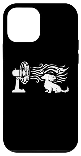 Carcasa para iPhone 12 Mini Divertido Perro Salchicha de Pelo Largo con Ventilador Raza Doxie Wiener
