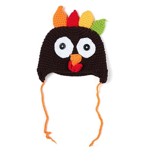 Knitted Thanksgiving Hat Cute Turkey Cap Earflap Beanie Dress Up Cosplay Photo Props (Head Circumference: 17.7in)