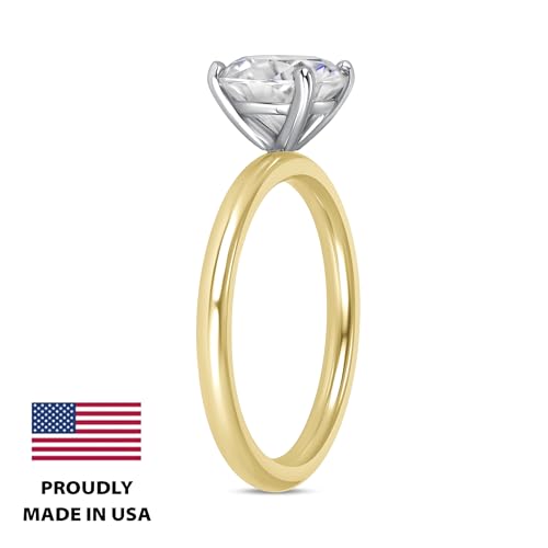 1 to 5 Carat Round Moissanite Solitaire Engagement Ring for Women I 14k Gold Ring (G-H, VS, cttw, DEW) 4-Prong Anniversary Wedding Promise Band Size 4 to 11 Made in USA4