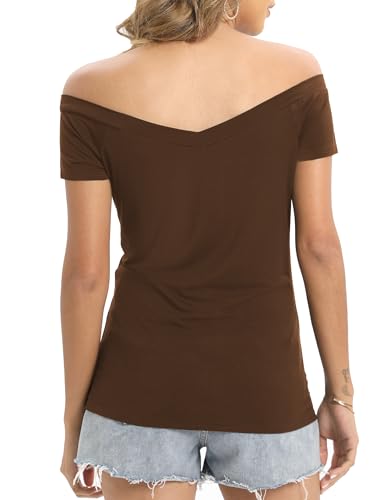 Image of Sarin Mathews Womens Shirts Off The Shoulder Tops Sexy V Neck Slim Fit Shirts Tops Blouses