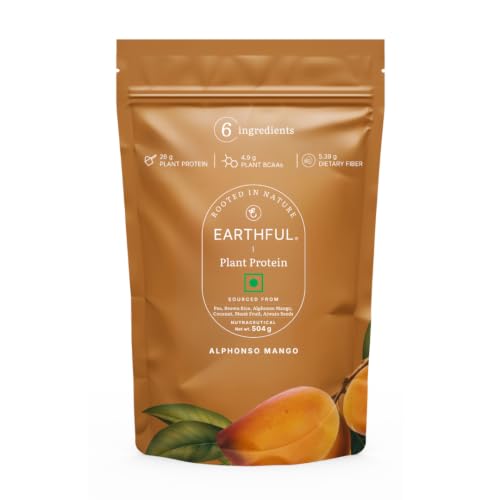 Image of Earthful Honest Plant Protein | 24g Protein /Serving & 4.9g BCCAs | For Weight Management, Energy, Muscle Support & Recovery | Made with Pea & Brown Rice | Alphonso Mango - 504g