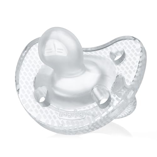 Image of Chicco PhysioForma Luxe Orthodontic Pacifier for Babies 6-16 Months, One-Piece 100% Soft Silicone, Supports Breathing, Textured Shield & Handle, Sterilizing Case, BPA Free, 2-Pack, Crystal