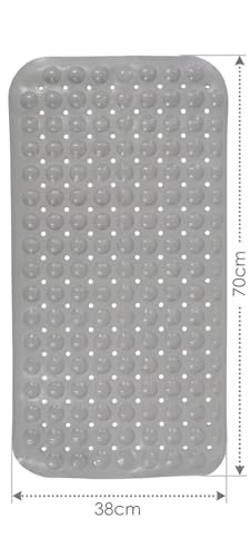 Image of Dribble Anti-Slip PVC Bath Mat with Suction Cups & Drainage Holes | Waterproof Shower Mat for Bathroom, Bathtub & Wet Areas | Soft Massage Surface, Quick Dry, Washable Bath Mat (70 X 38 cm) Grey