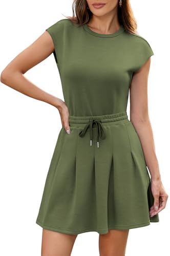 Casly Lamiit Womens Two Piece Skirt Sets Summer Tennis Outfits Casual Crewneck Cap Sleeve Top Short Pleated Skort Sweatsuit