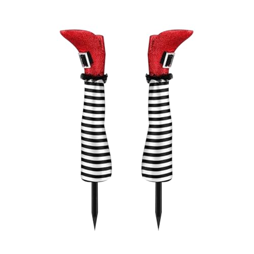 JOYWU Wicked Witch Legs Prop,2Pcs 45cm Upside Down Stripe Witch Legs Yard Stakes,Halloween Decorations for Outdoor,Funny Witch Decor,Halloween Witch Craft Prop for Yard,Cemetery,Stairs (Red Shoe)