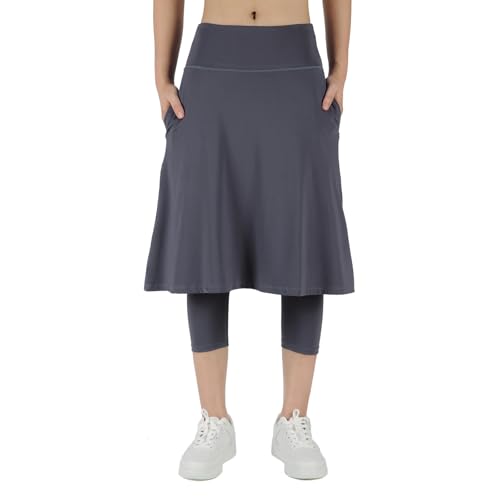 Image of ANIVIVO Women Long Knee Length Skirt with Capris Leggings,Skirted Leegings with High Waisted Zipper Pockets(Grey,M), Grey, M