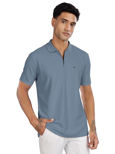 Image of BULLMER Trendy Solid Zipper Collar /Polo Neck Tshirt for Men