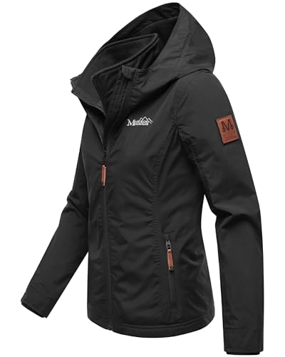 MARIKOO leicht gefütterte Damen Übergangsjacke kurze Sommerjacke mit kuscheligem Fleece-Innenfutter und großer Kapuze Erdbeere Black2 Gr. S