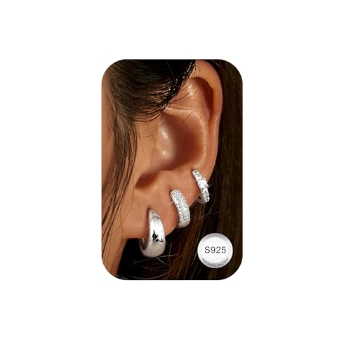 LOLIAS 3 Paar Creolen Silber 925 Klein Hypoallergen Ohrringe Schlafen Kreolen Set Schmuck Damen