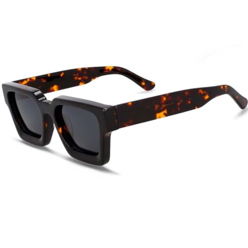 Lunettes de soleil carrées vintage unisexe grand format acétate léopard