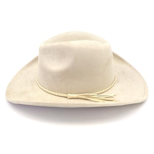 Image of Western Cowboy Hat for Women Men Classic Fedora Hats Wide Brim Suede Cowboy Hat for Women with Buckle Belt