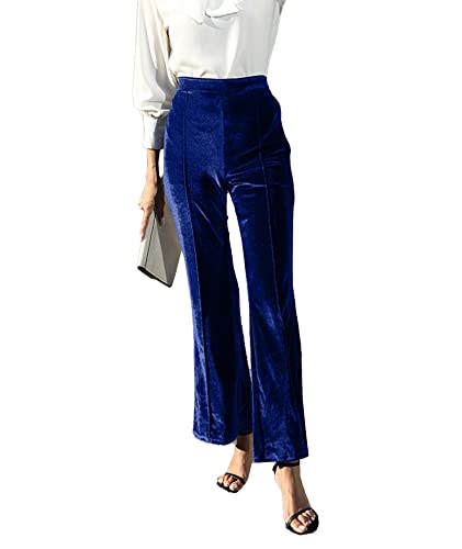 SEMATOMALA Pantalones de trabajo acampanados de terciopelo para mujer, de cintura alta, elegantes, elegantes, de negocios, informales, de meter, Azul, Large