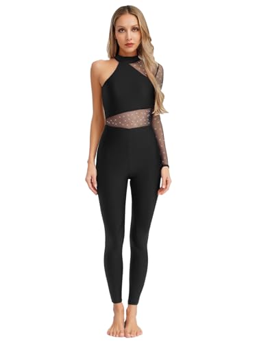 inlzdz Tuta Intera da Ginnastica Artistica Donna Monospalla Jumpsuit Leotard Danza Classica Body da Pattinaggio Ballo Latino Jazz Danza Moterna Performance Nero A S