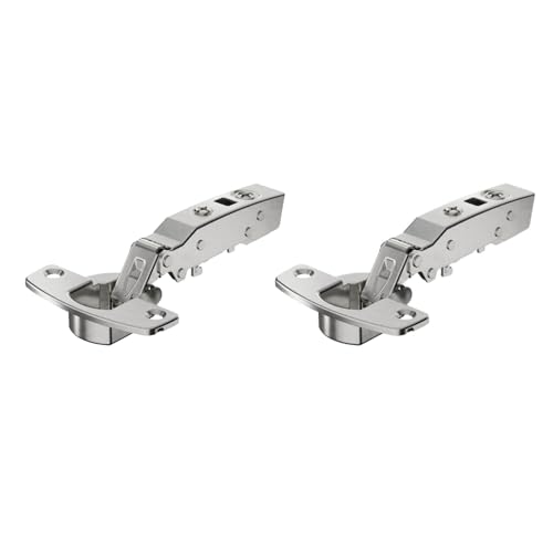Image of Hettich Sensys 8631i Soft Close 9.5 Crank Thick Door Hinge with Mounting Plate | Nickel Plated | for 15-32mm Doors | Screw-On Overlay | 1 Year Surface Warranty | Pack of 1 (2 Hinges)
