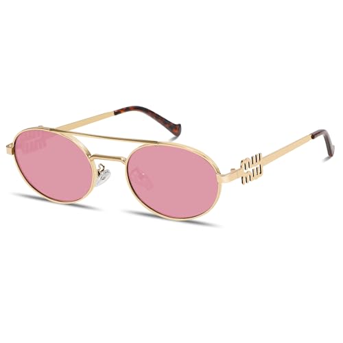 Image of Rmerom Retro Gold Metal Oval 90s Sunglasses for Women Small Chic Sunnies | Trendy Narrow Sun Glasses UV400 protection 2026 Fashion Accessories Vacation Must Haves Travel Beach Outfits