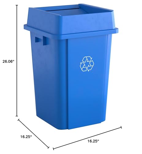 Image of 19 Gallon Blue Square Commercial Trash Can with Lid
