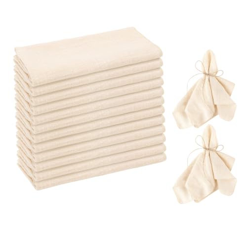 Tutamaz 12 Stück Stoffservietten Beige 45x45cm Leinenservietten Baumwolle Servietten Stoff Tischservietten Stoff Servietten Beige für Familienfeiern Hochzeiten Geburtstage