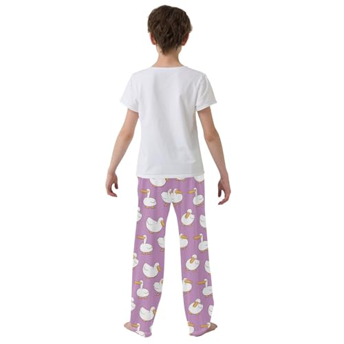 Cartoon Duck Print Boys Long Pants Soft Trousers Elastic Waist Kids Lounge Bottoms with Pockets S-XL3