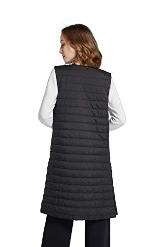 Long Puffer Vest Women Round Collar Quilted Vests With Large Pockets Lightweight Sleeveless Xxl, Black #TOP3