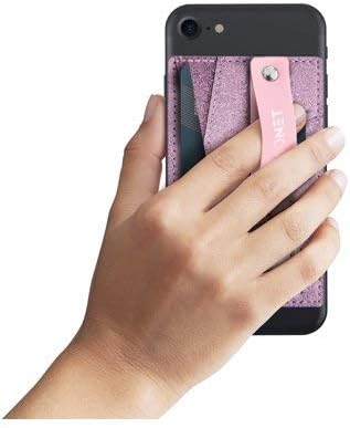 MONET Universal Phone Grip + Kickstand with Adjustable Strap (Pink, Glitter)