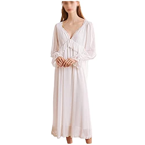 Chemise de nuit vintage en coton à manches longues et dentelle