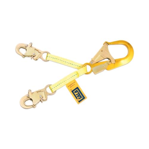 Image of 3M DBI-SALA 1231380 Web Rebar Positioning Lanyard, 18-Inch With Aluminum Rebar Hook At Center, Snap Hooks At Leg Ends, Yellow /Gold