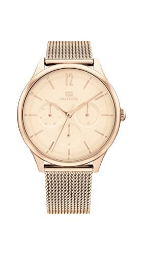 Tommy Hilfiger Montre Analogique Multifunction à Quartz pour Femme avec Bracelet milanais en Acier Inoxydable Couleur Or Rose Clair - 1782457