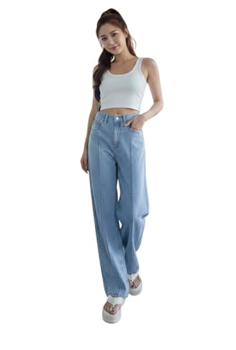 Image of KOTTY Women's High Waist Straight Fit Denim Jeans | Stretchable| Wide Leg & Regular Fit Stylish Wear