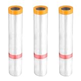 QUARKZMAN 3 Rollen Vorbefestigte Abdeckfolie 400cm x 10m Doppelseitiges Klebeband Und Malerplane Plastik Abdeckfolie Mit Klebeband Kunststoffplane Für Lackierarbeiten Abdeckungen