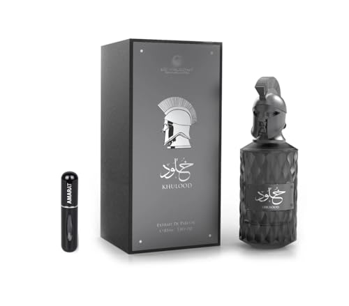 Khulood Extrait de parfum 85 ml, parfum arabe unisexe de longue durée, avec atomiseur rechargeable, parfum frais et boisé avec notes d'ananas, pomme verte et musc blanc (Khulood)