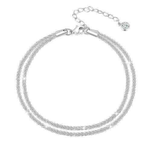 LANDOOK Layered Ankle Bracelets for Women Silver Waterproof Anklets for Women Plus Size Ankle Bracelet Adjustable Beach Anklet