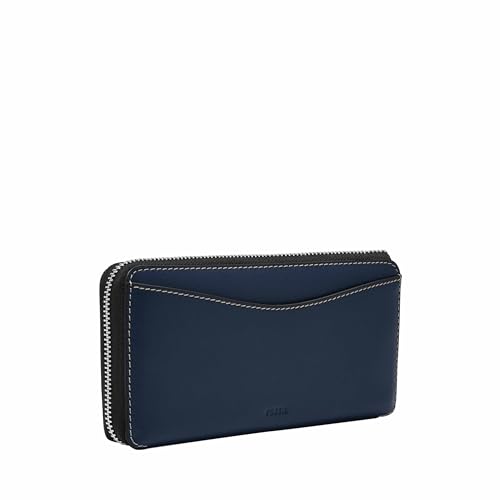 Image of Fossil Women's Wallet, Lennox Leather Zip Around Clutch Wallet for Women, Insignia Blue