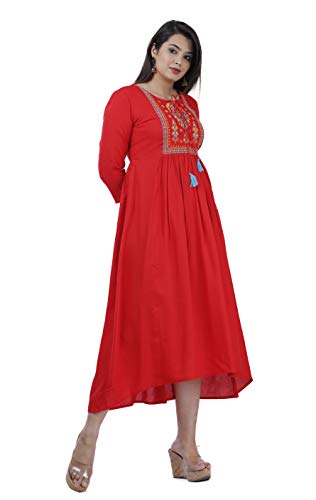 Image of Women's Rayon Embroidery Work Flared Kurta