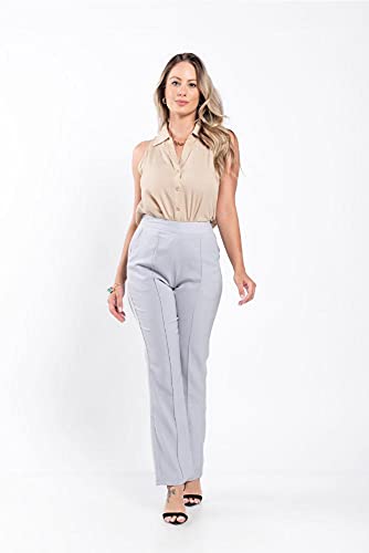 Calça alfaiataria reta detalhe nervura: Cinza: M