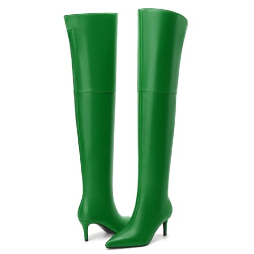 SKYSTERRY Thigh High Boots Over the Knee Boots for Women Pointed Toe Stiletto High Heel Boots Comfortable Wide Calf Side Zipper Pull On Wedding Party Dating Long Fall Boots 2.4 Inch4