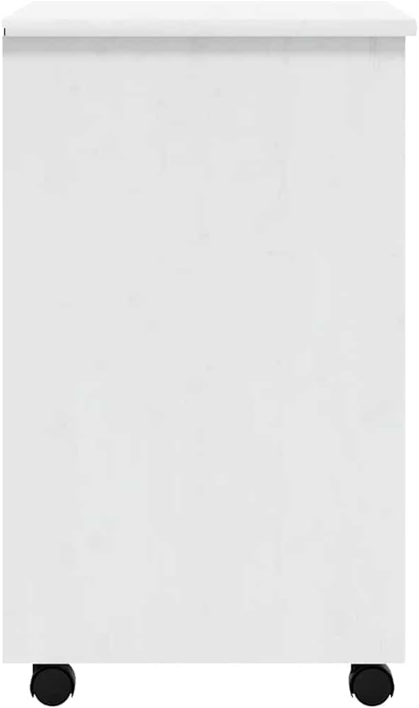 Moss White Rolling Cabinet with Six Drawers, Solid Pine Wood and Engineered Wood Construction for Office Storage and Home Organization