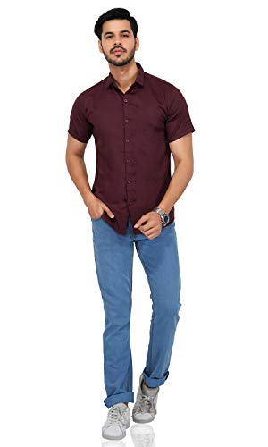 Image of U-TURN Men's Cotton Solid Half Sleeve Shirt