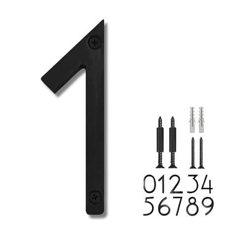 NACH Floating House Numbers, 6 inch Aluminum Black House Numbers for Outside - Number 1, Door Numbers with Mounting Hardware