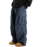 OYOANGLE Men's Drawstring Elastic Waist Flap Pockets Streetwear Baggy Cargo Pants Joggers Hiking ...