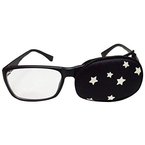 Couvre-lunettes en soie pour enfants et adultes, utilisé pour l'amblyopie, le strabisme, couvre-lunettes correctif - Motif étoiles blanches sur noir Cover