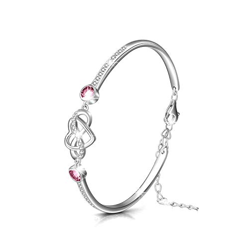 Image of AOBOCO 925 Sterling Silver Infinity Endless Love Heart Birthstone Bangle Bracelet - I Love You Forever Series Adjustable 6-8 in Bracelet with Crystals from Austria Romantic Birthday Jewelry Gift for Women Wife Girlfriend