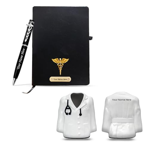 Image of SAVRI Personalized Doctor Gift Set | Custom Engraved Diary, Doctor Symbol Pen & Coat Pen Stand | Customized Medical Gift for Doctors, Surgeons, MR, MS | Graduation, Appreciation & Conference Gift
