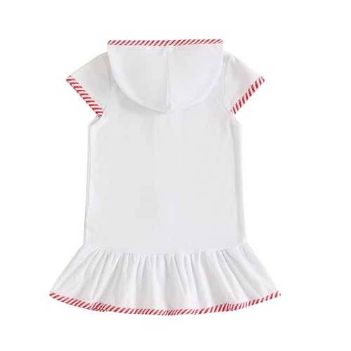 Image of Girls Hooded Terry Coverups One Piece Swimsuits Beach Stripe Trim Zip Up Fly Sleeve Swim Cover Up Swimwear