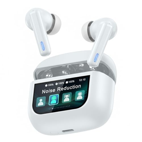 ZIUTY Wireless Earbuds Bluetooth Headphones, ANC/ENC Noise Cancelling, Ear Buds with Multifuntional Touch Screen, 40H Stereo Sound for Sports, IPX7 Clear Calls, 5 EQ for iOS Android (LightGray)