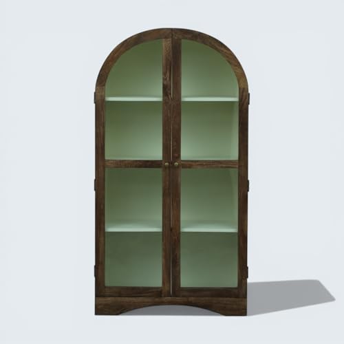 Image of Archies 2 Door Display Cabinet Crockery Cabinet Wooden Multipurpose Cabinet Scratch Resistant Tubaq and Off White Finish Mango Wood 80 x 40 x 160 cm