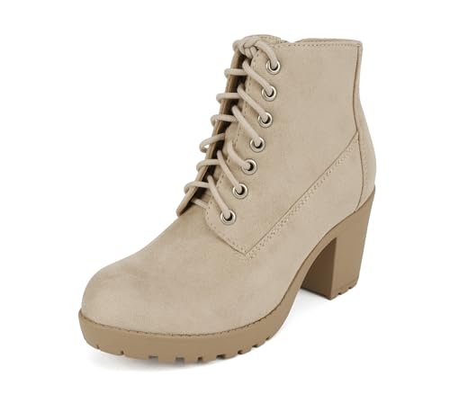 Image of Soda Second Lug Sole Chunky Heel Combat Ankle Bootie Lace up w /Side Zipper