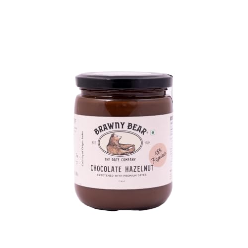 Image of Brawny Bear Chocolate Hazelnut Spread with 45% Hazelnuts, 100% Natural Sweetened with Dates, Healthy Nut Butter with No Added Sugar, No Palm Oil, No Preservative, Vegan Spread - 500 gm