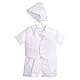 Lito Angels Baby Jungen Taufkleidung Taufe Anzug mit Taufhaube, 4 Teiliges Satin Taufanzug Weiß, Stickerei Kreuz Muster, Kurzarm, Größe 6-9 Monate 74